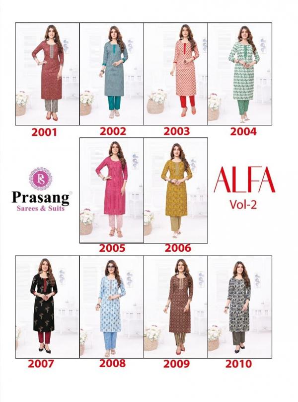 Prasang Alfia Vol 2 Casual Wear Cotton Kurti With Pant Collection